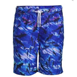 Lands’ End Boys’ Printed Swim Trunks & Long Sleeve Rash Guard Size Large Set NWT
